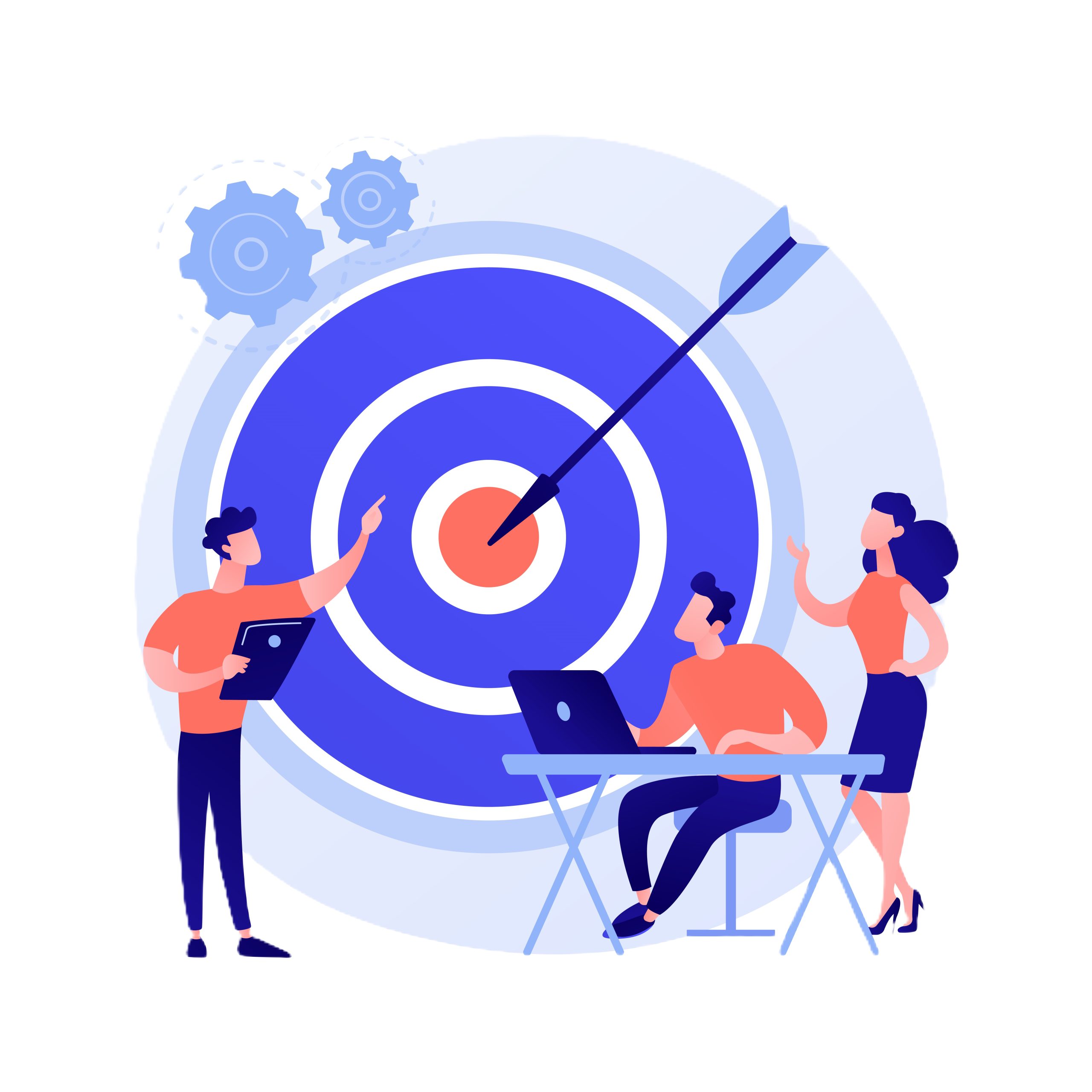 20943892 Staff management, perspective definition, target orientation. Teamwork organization. Business coach, company executive and personnel cartoon characters. Vector isolated concept metaphor illustration.